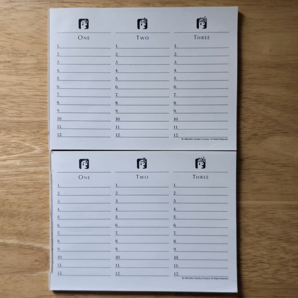 2 Scattergories‎ Answer Pads 1988 Replacement Pieces